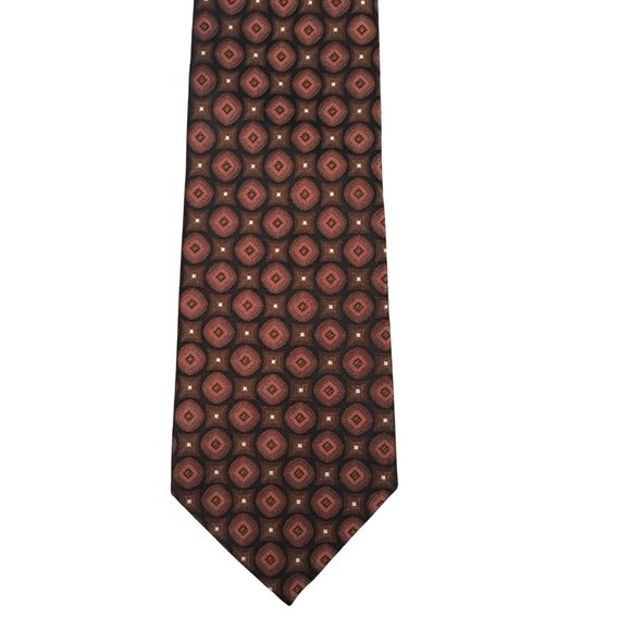 Stafford Mens Silk Geometric Necktie Made In USA Brown Rust Octagon Pattern - Picture 2 of 4